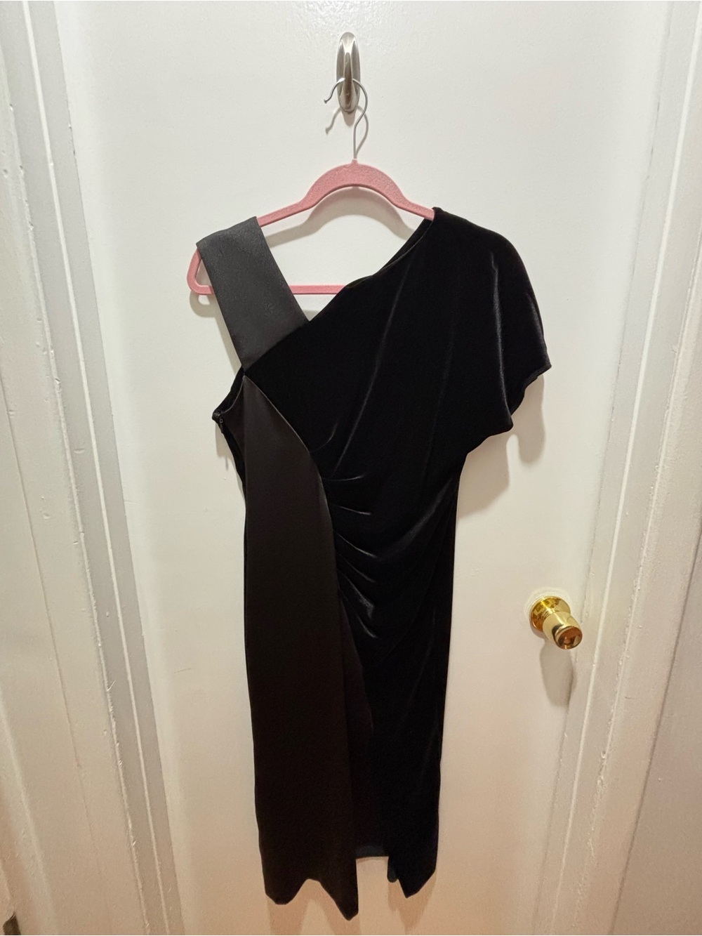 DKNY Black Velvet One-Shoulder Draped Cocktail Dress